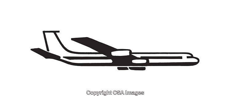 Black and White Silhouette Icon of a Flying Airplane