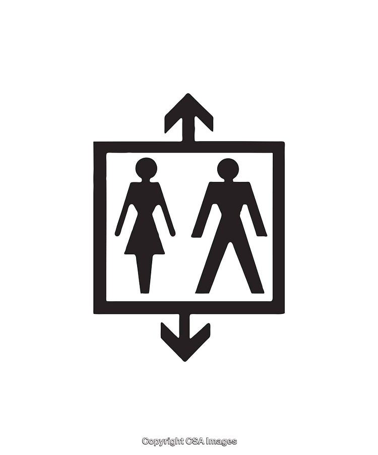Elevator Icon Representing Male and Female Usage in Black and White Design
