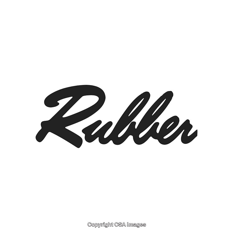 Stylized Typography Word Art Design Featuring the Word Rubber on White Background