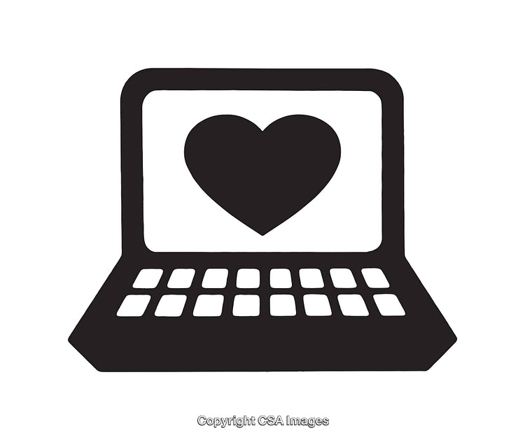 Black and White Laptop Icon with a Heart Symbol on the Screen