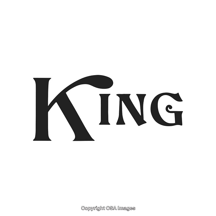 Stylized King Text Design in Bold Black Serif Font on White Background