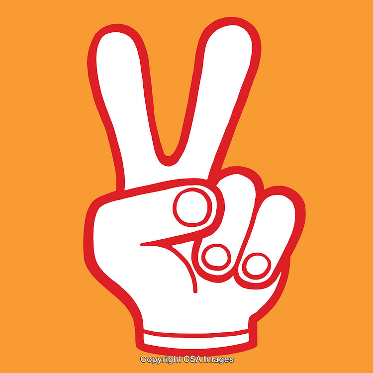 Vibrant Line Art Illustration of a Peace Hand Gesture on Orange Background