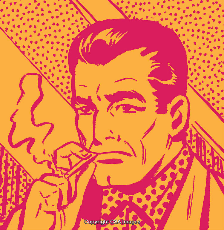 Retro Comic-Style Illustration Depicting a Man Smoking in Vibrant Colors