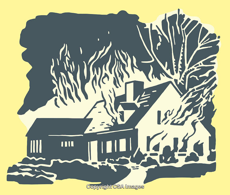 Silhouette of a House Engulfed in Flames Amidst a Forest
