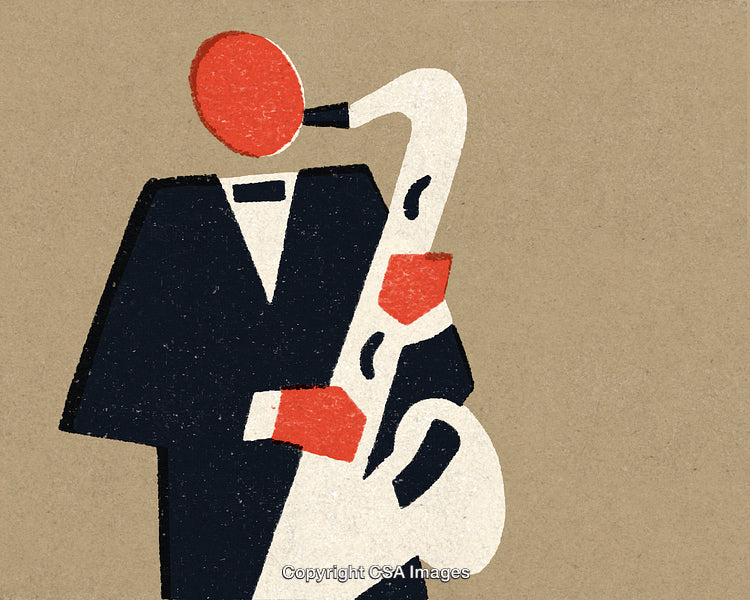 Abstract Illustration of Musician Playing a Saxophone in a Unique Style
