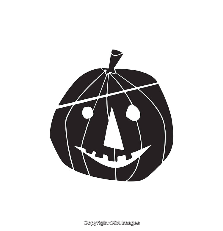 Black and White Line Art Illustration of a Smiling Jack-o'-Lantern Pumpkin