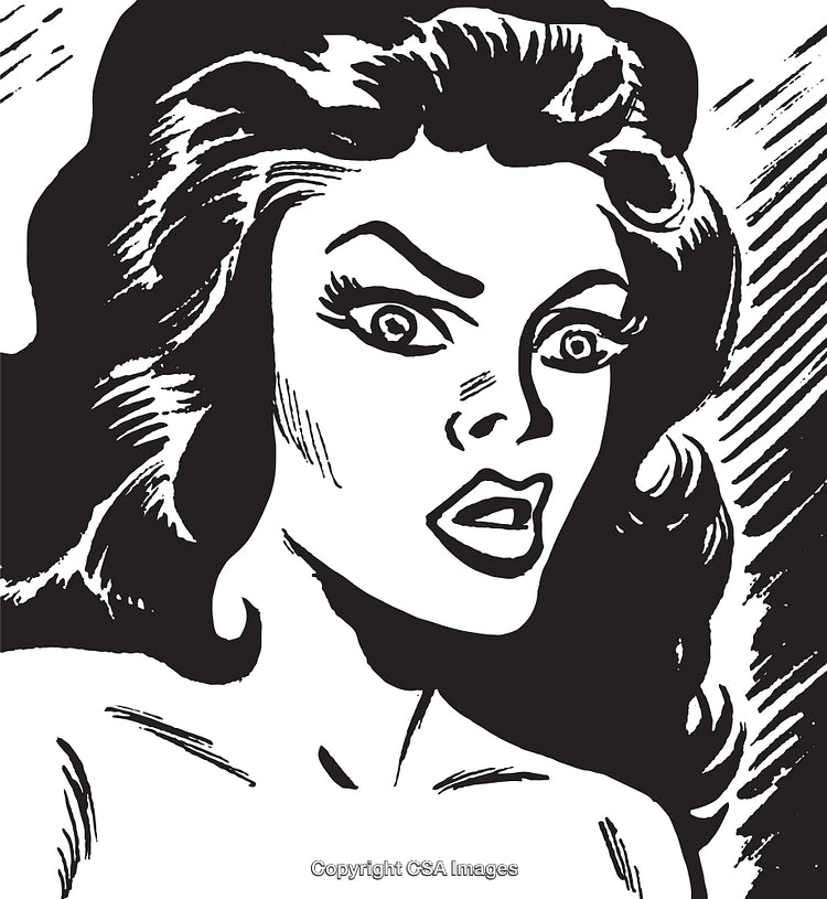 Retro Style Black and White Comic Illustration of a Surprised Woman