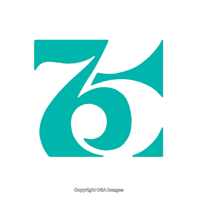 Stylized Turquoise Number 75 on a White Background