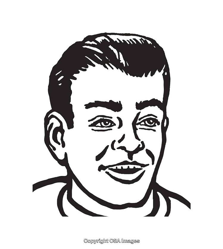 Vintage Black-and-White Illustration of a Smiling Male Face Sketch