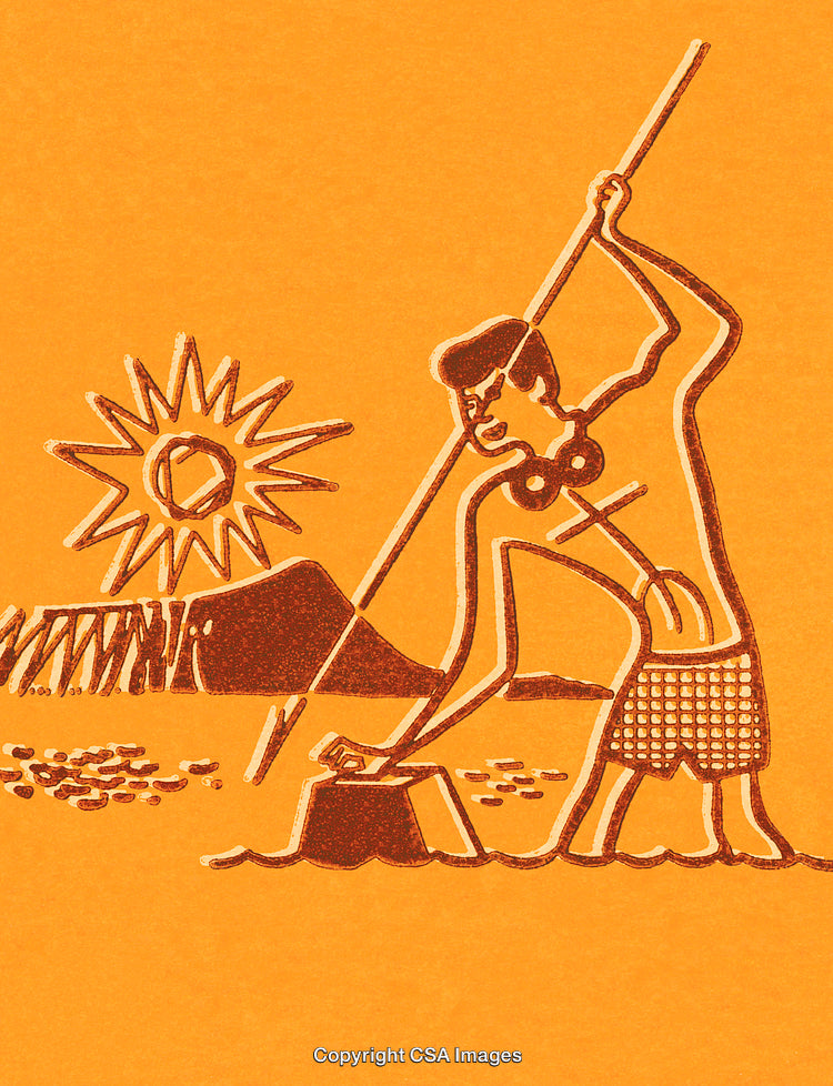 Tribal Artwork Depicting a Fisherman and Sun in Abstract Style