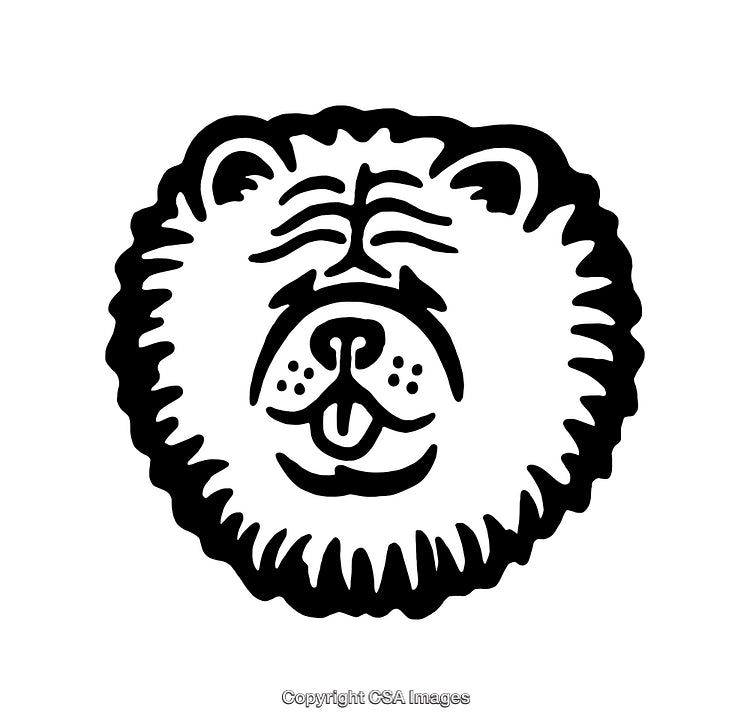 Black and White Line Art of a Smiling Furry Dog Face