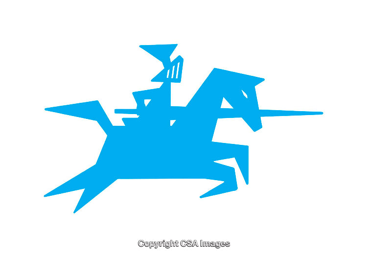 Blue Geometric Icon of Knight Riding a Horse