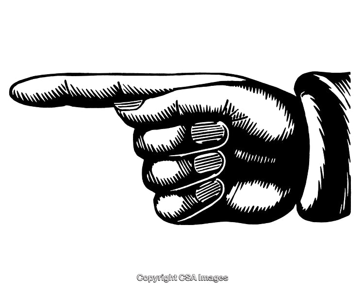 Detailed Vintage Engraving of a Hand Pointing Leftward in Black and White