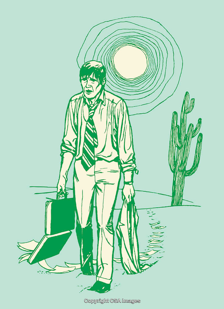 Illustration of a Businessman Trekking Under the Desert Sun