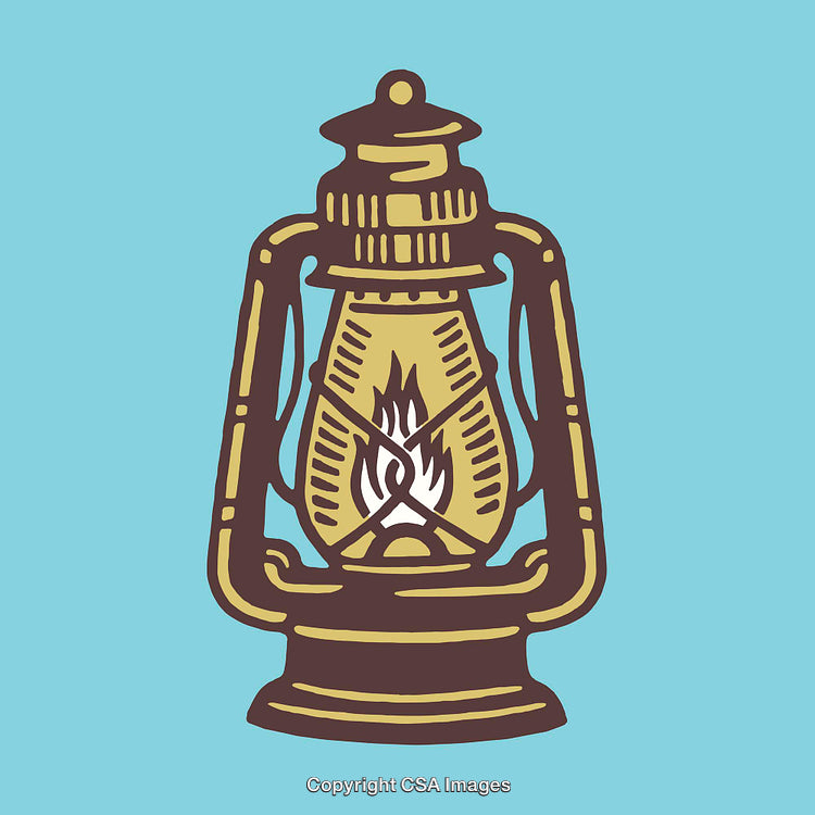 Vintage Lantern with Flame in a Retro Line Art Illustration Style