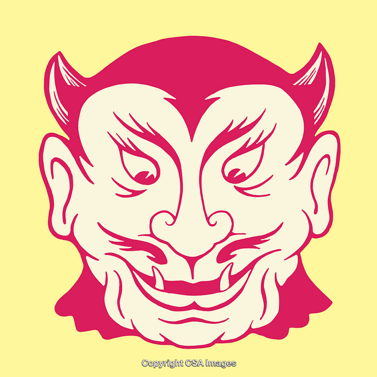 Vibrant Devil Illustration With Playful Line Art on Colorful Background
