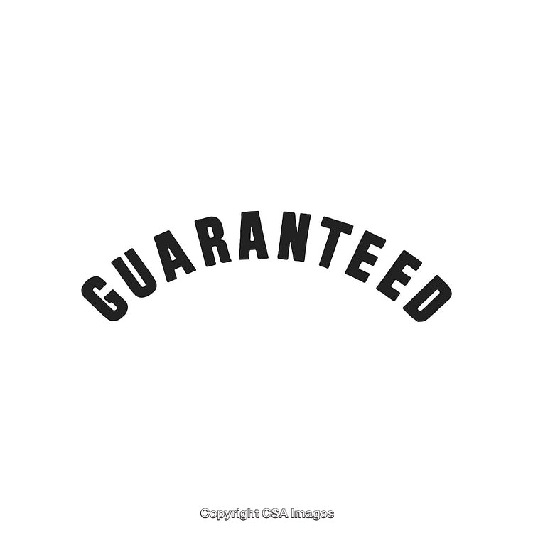 Black Text Reading 'Guaranteed' in Arc Shape on White Background