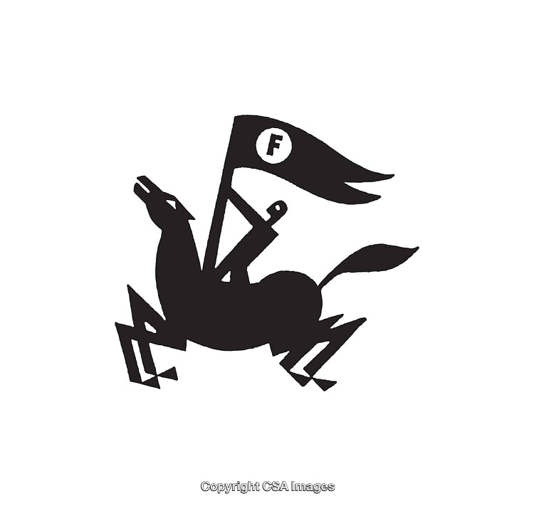 Black And White Line Art With Horse and Flag Illustration