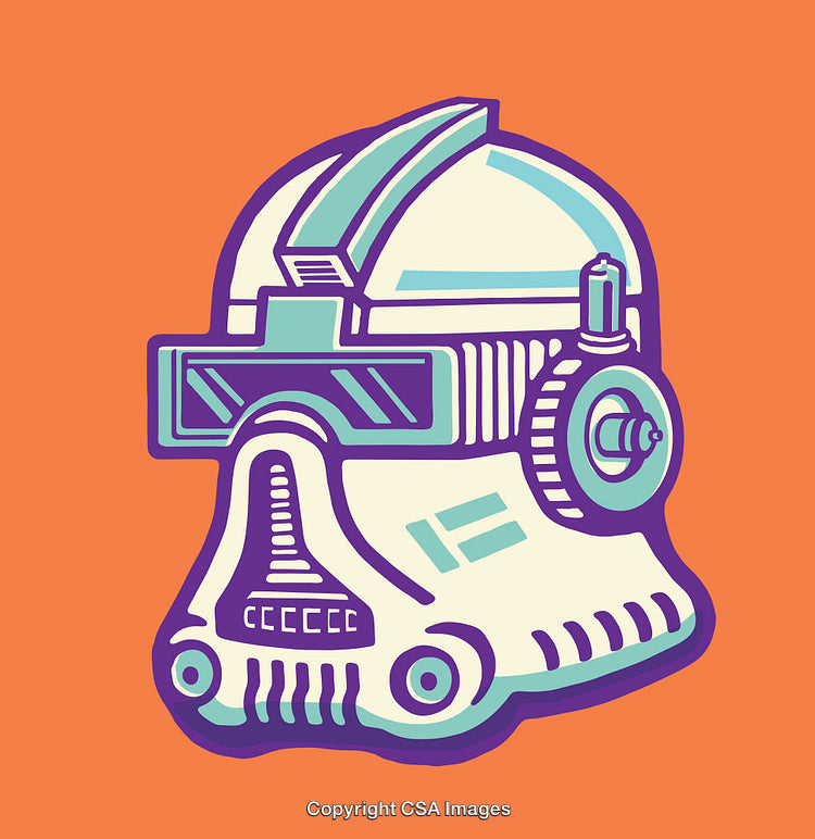 Futuristic Robot Helmet Design in Colorful Line Art Illustration Style