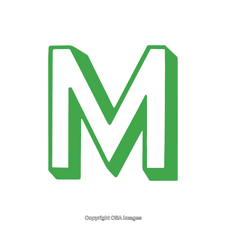 Bold Green And White Letter M With 3D Block Design Style