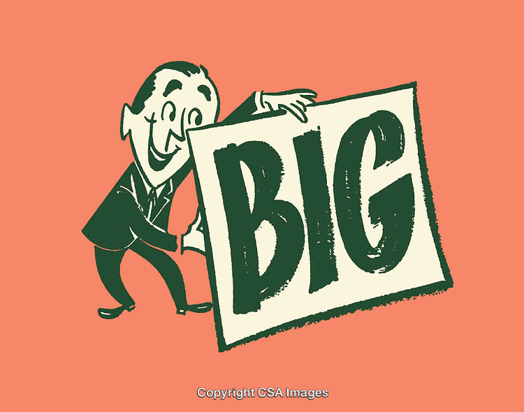 Retro Style Businessman Holding a Sign with Big Lettering on Orange Background