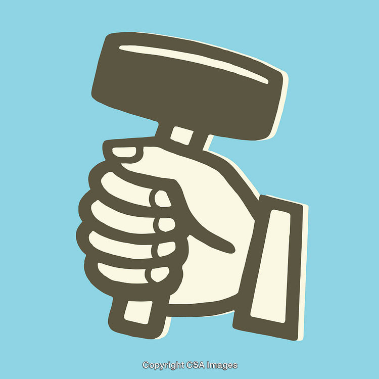 Hand Holding Hammer Symbol in Retro Color Line Art Style
