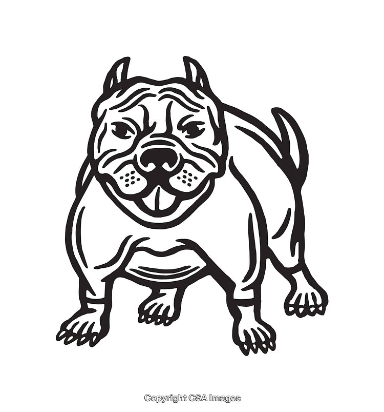 Bold Black and White Line Art Illustration of a Strong Bulldog