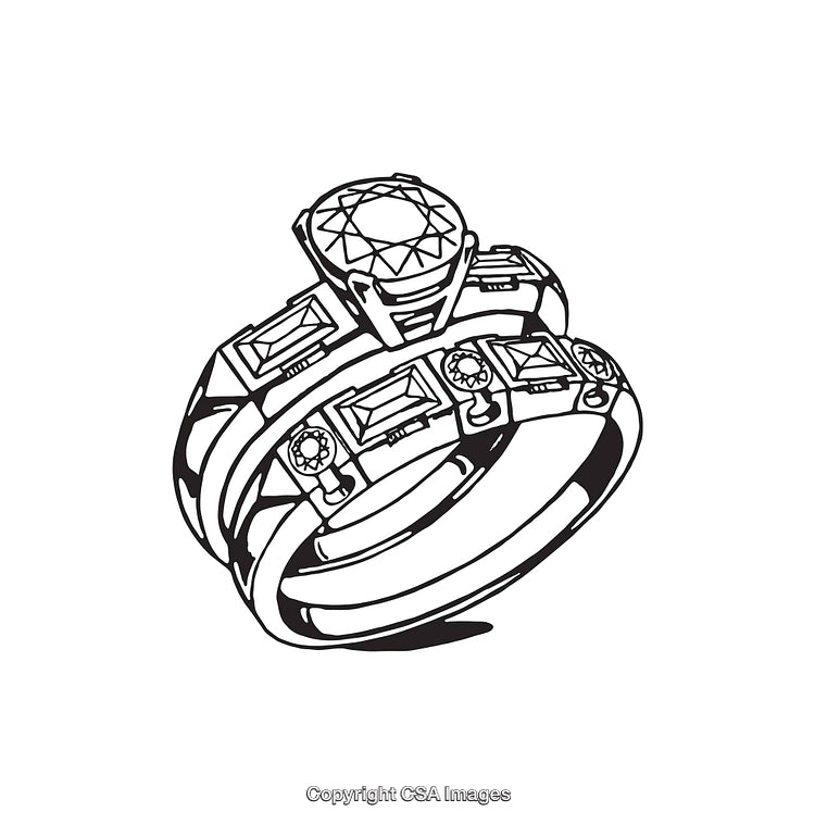 Elegant Black and White Line Art of Detailed Rings Design