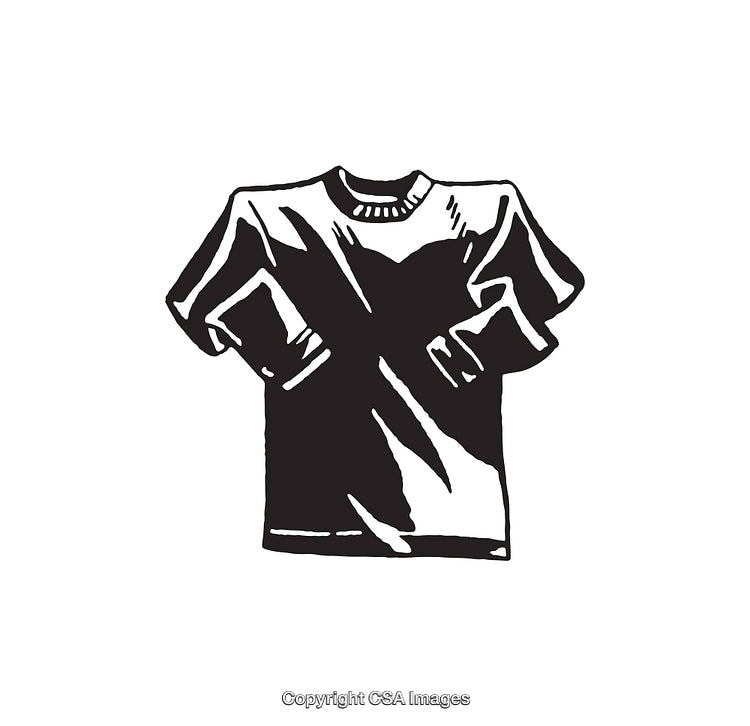 Black and White Line Art Illustration of a Casual T-Shirt