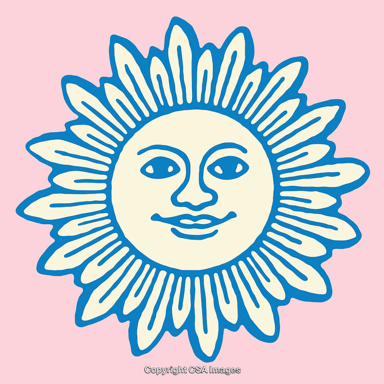 Vibrant Hand-Drawn Sun Illustration with a Smiling Face and Radiant Rays