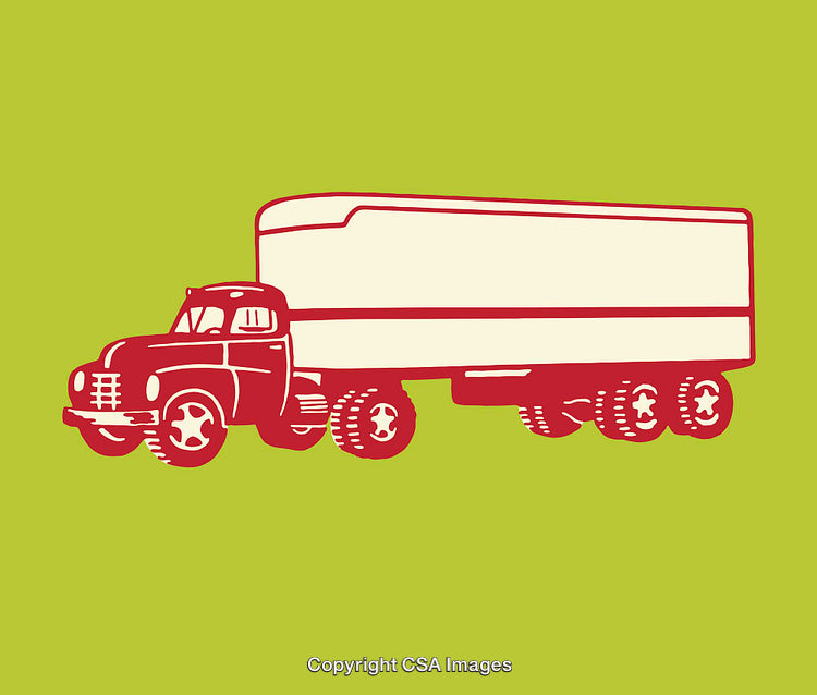 Retro Semi-Trailer Truck Illustration on Green Background