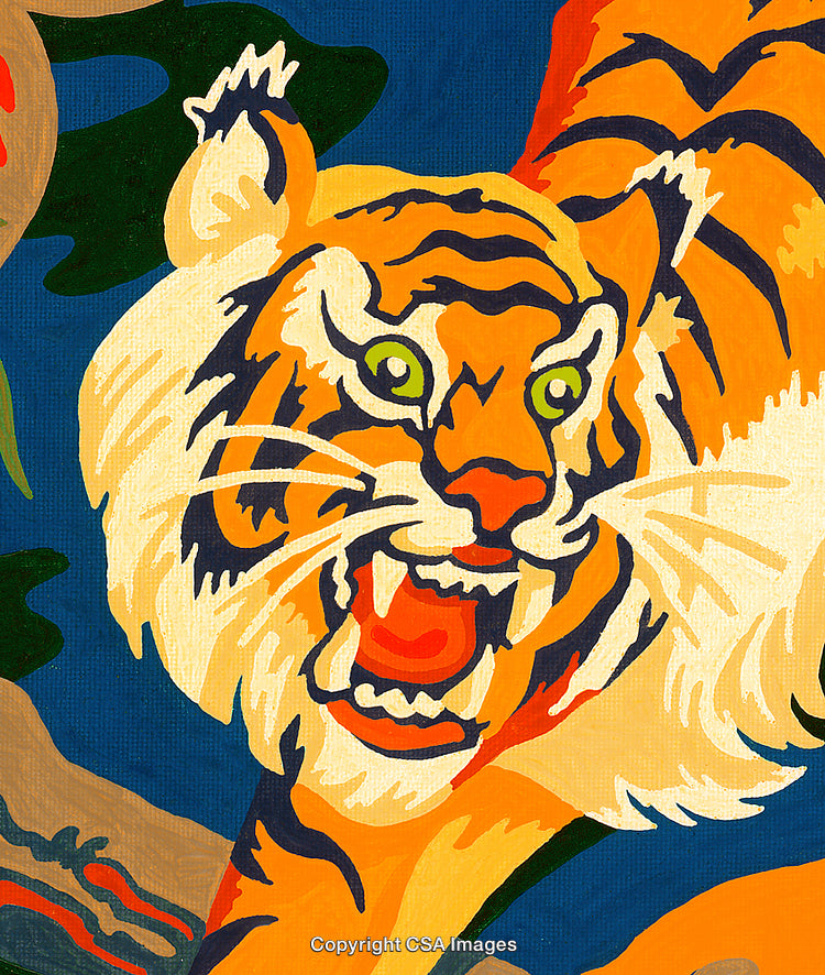 Vivid Illustration of a Tiger in a Paint-by-Number Style
