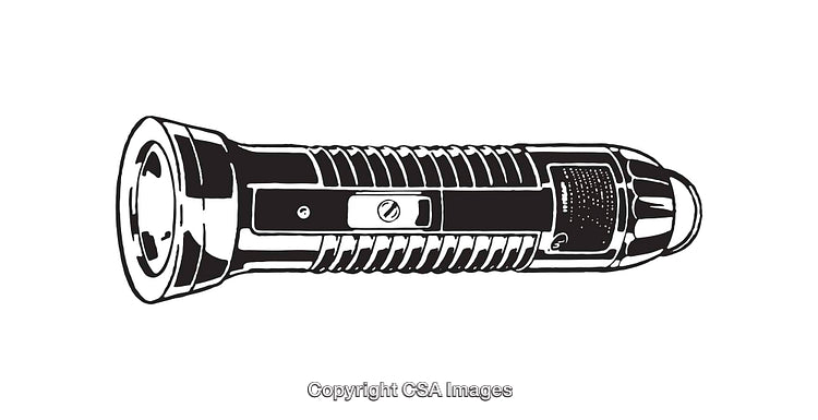 Black and White Line Art Illustration of a Flashlight