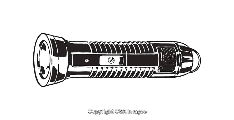 Black and White Line Art Illustration of a Flashlight