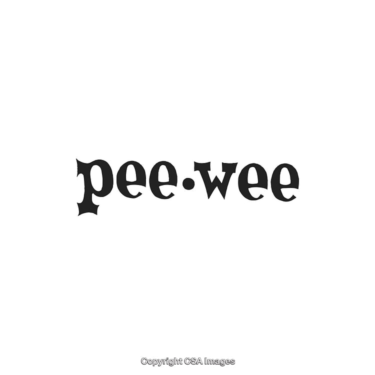 Vintage Pee Wee Themed Logo in Serif Gothic Typeface on a White Background
