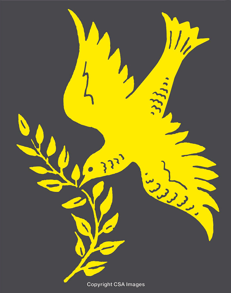 Yellow Dove with Olive Branch Illustration on Dark Background