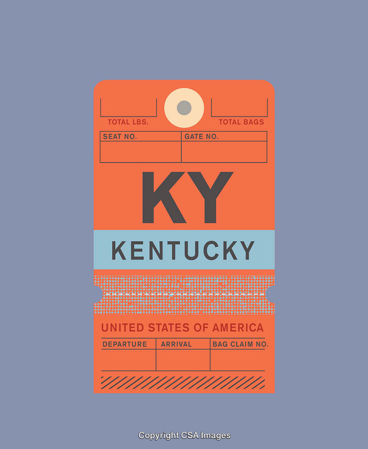 Vintage Kentucky Travel Tag Illustration with Bold Colors and Unique Design
