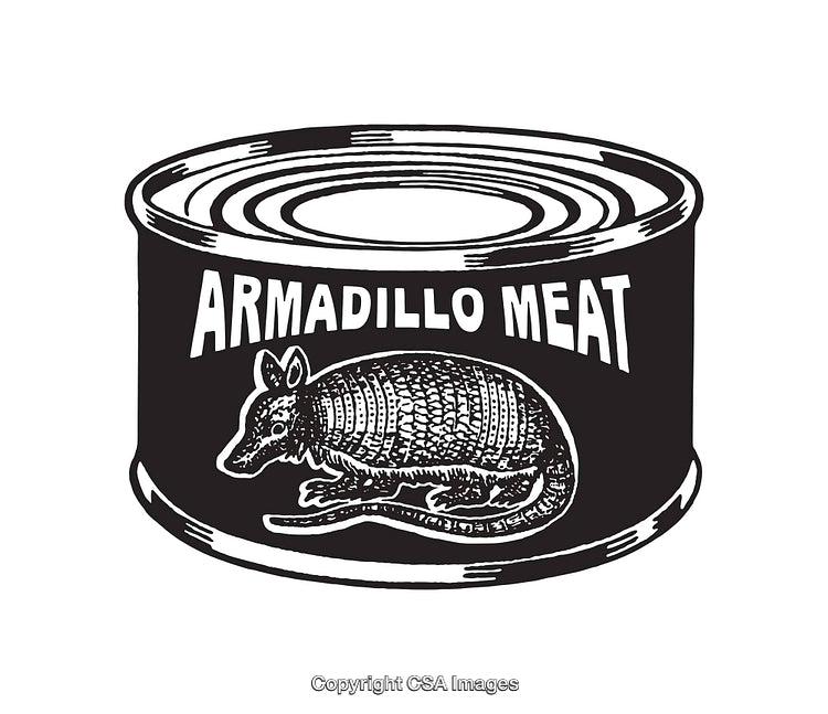 Black and White Illustration of Armadillo Meat Tin Can Label Artwork