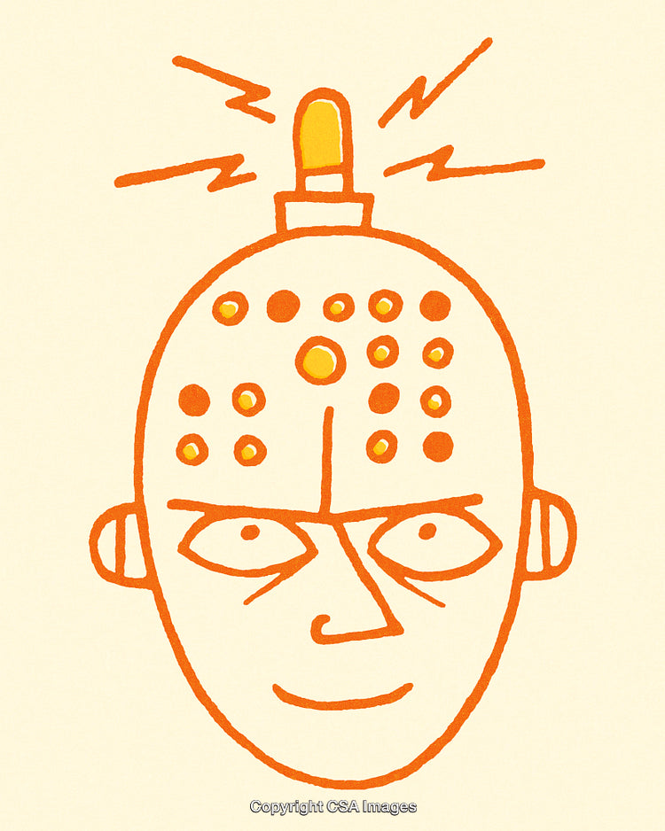 Illustration of Abstract Human Head with Technology and Innovation Symbols