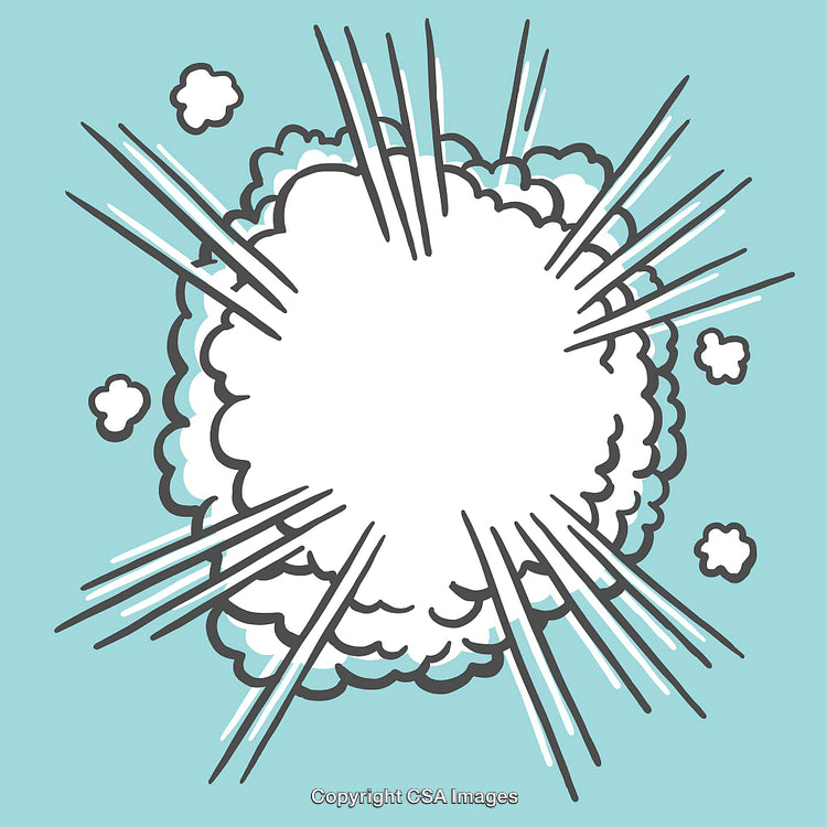Cartoon Explosion With Radiating Blast Lines on Blue Background