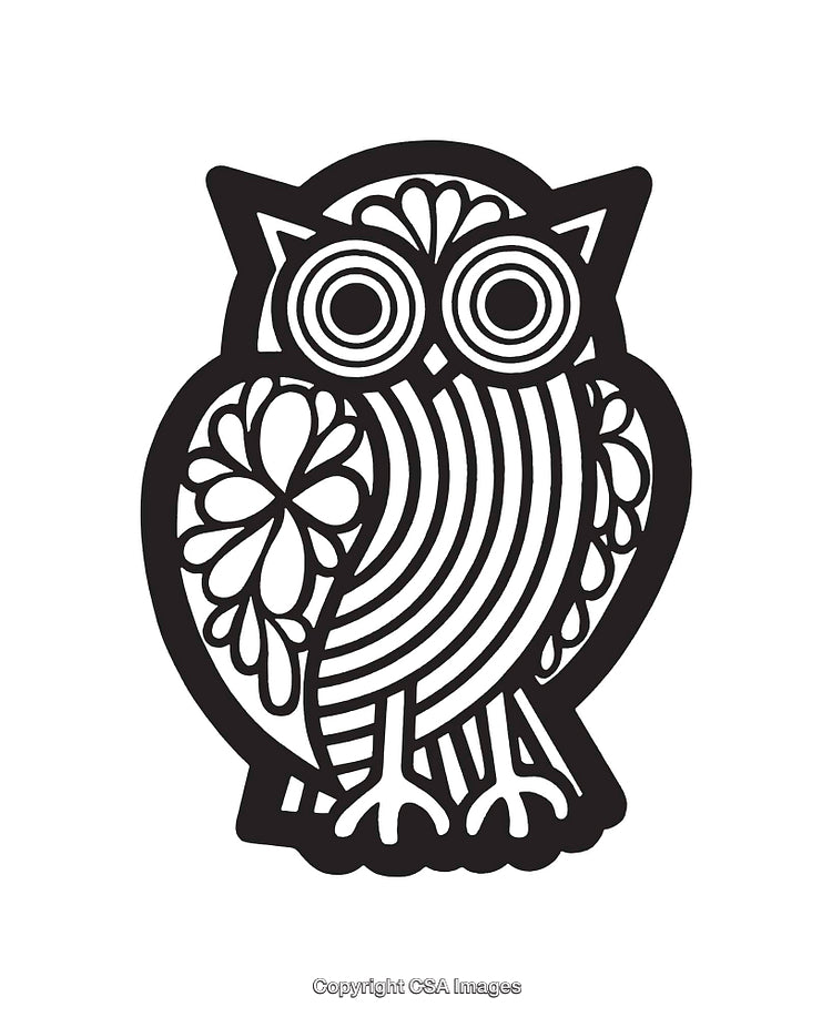 Black and White Line Art Illustration of a Stylized Owl Design