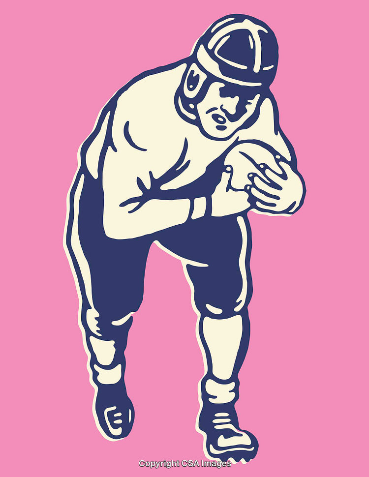 Vintage Style Line Art of a Football Player on Pink Background
