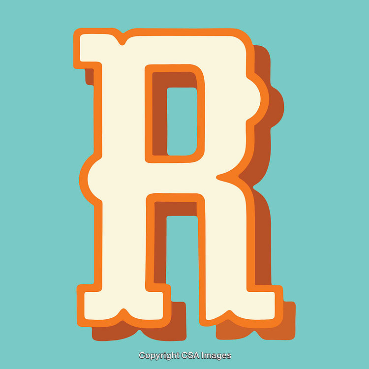 Stylized Letter R in Bold Retro Typography Design on Blue Background