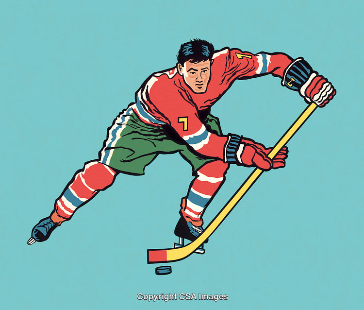 Illustration of a Hockey Player in Action Holding a Hockey Stick