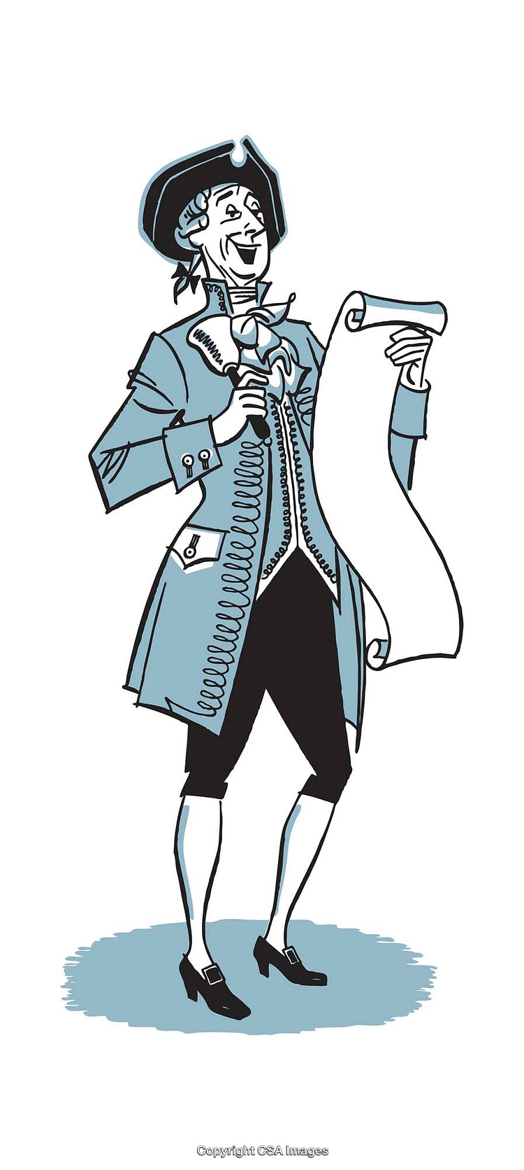 Colonial Town Crier Reading a Message in Blue Illustration Style