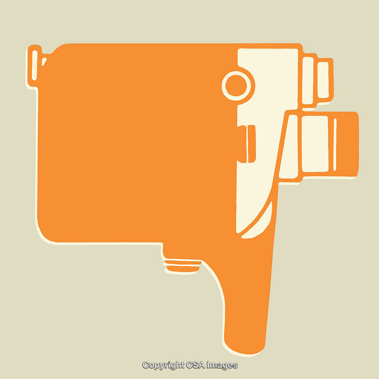 Retro Styled Orange and Beige Camera Line Art Illustration