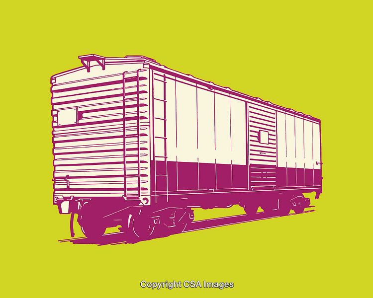 Colorful Line Art Illustration of a Box Railcar on a Yellow Background