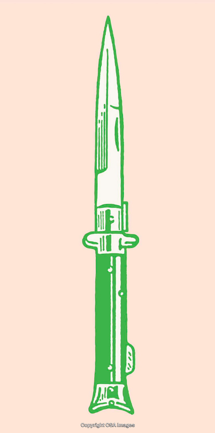 Green Line Art Illustration of a Knife on a Pink Background