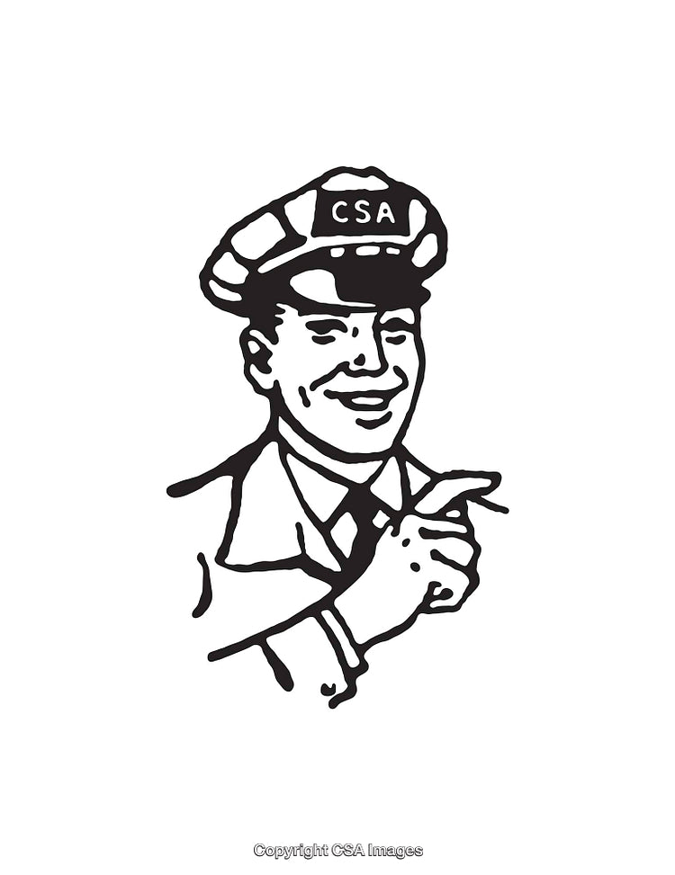 Retro Black and White Line Art of a Smiling Man in a Hat