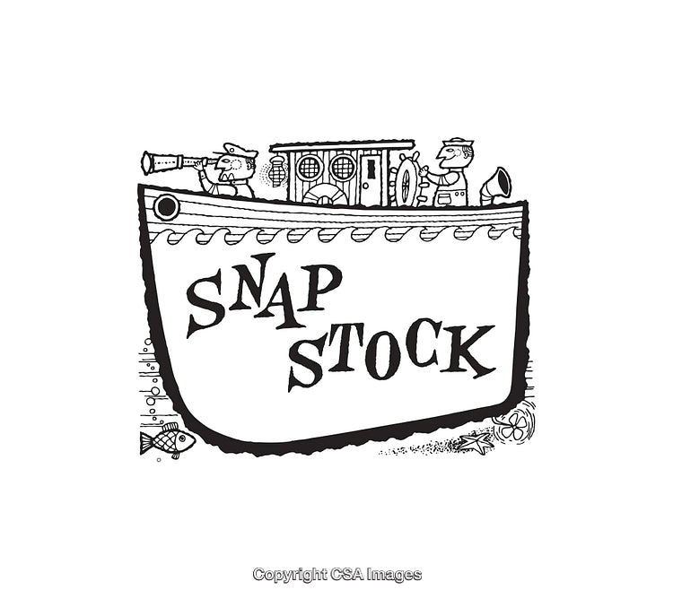 Hand-Drawn Line Art of a Nautical Boat Scene with Characters